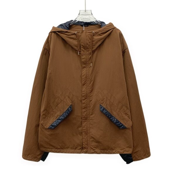 IM0270 Hermes Hermes dark brown hooded drawstring long sleeve jacket jacket 52 L - Picture 1 of 7